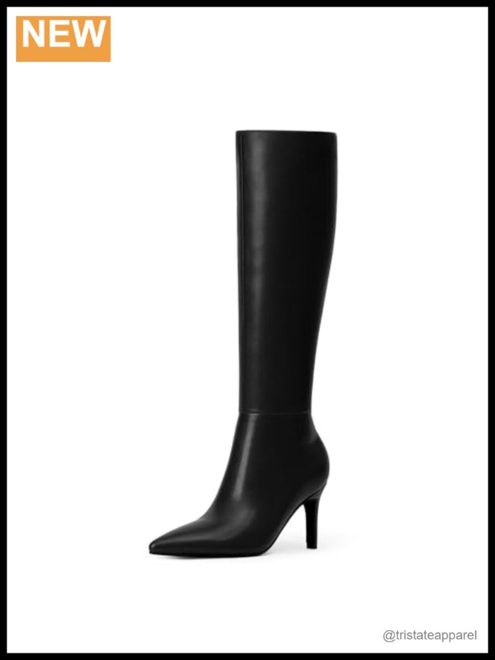 Knee High Boots Women Pointed Toe Stiletto Heel Side Zipper Faux Leather Fall